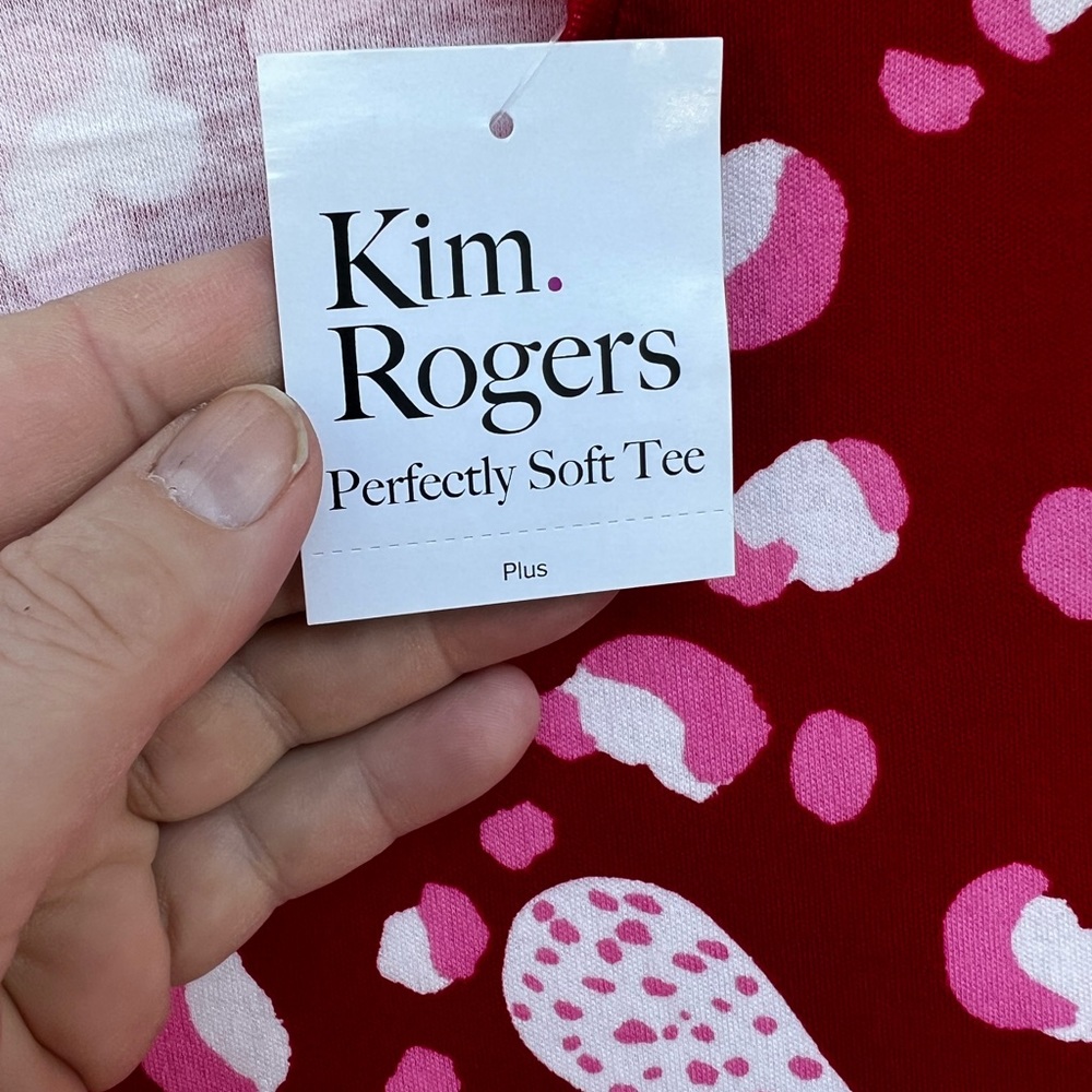 NWT Kim Rogers Fun Red White Polka Dot Heart Pattern 3/4 Sleeve Cotton Top - Picture 5 of 6